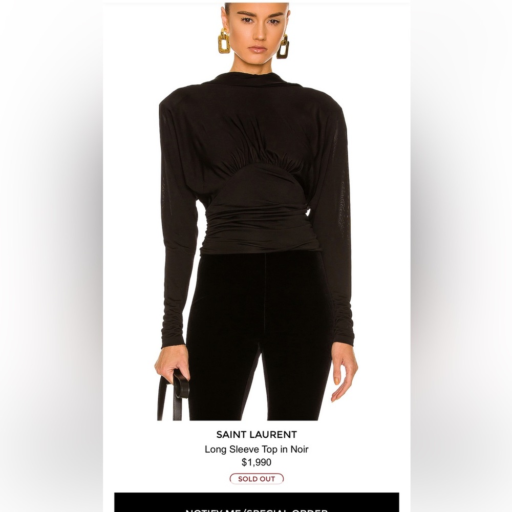 Saint Laurent Black Ruched Waist Long-Sleeve Top
